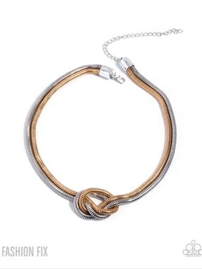 Industrial Chic Multi Paparazzi Two-Tone Knot Choker Necklace - Silver & Gold